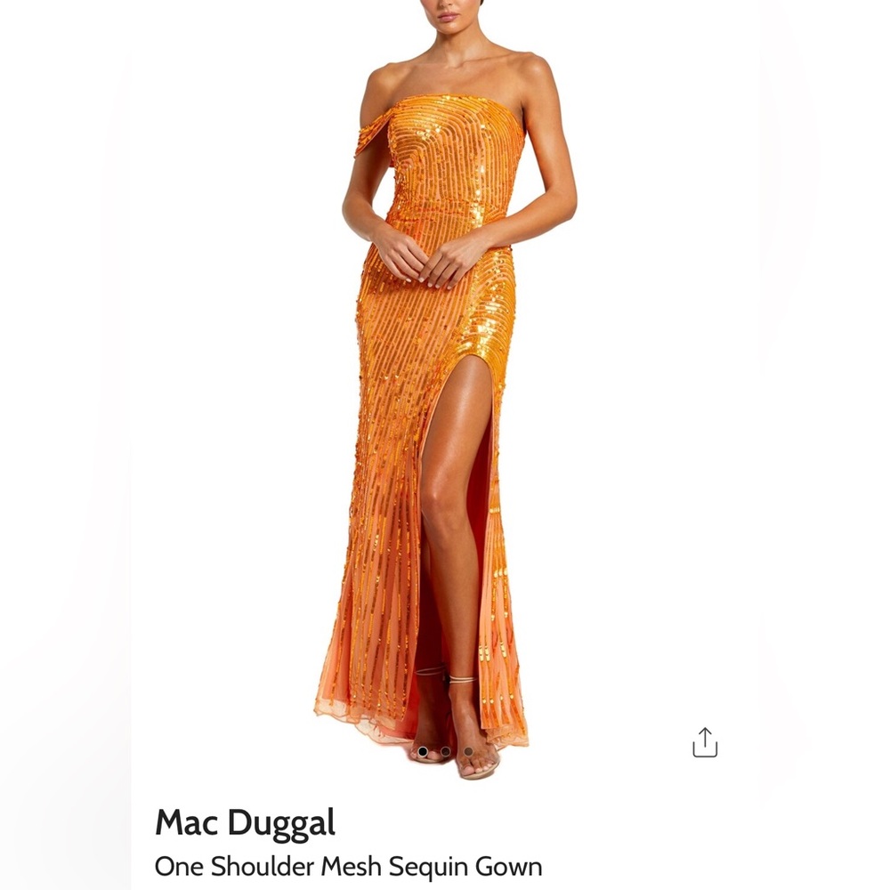 Mac Duggal One Shoulder Orange Sequin Gown